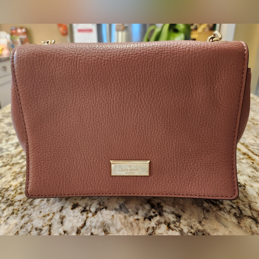 Kate Spade Avva Purse, Mauve, Dusty Rose, Pink Fold Over Crossbody Bag Chain EUC